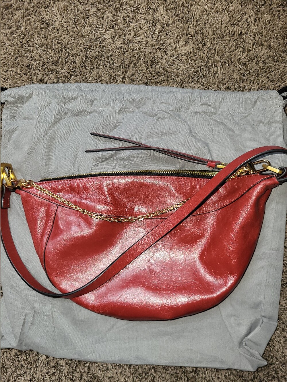 ALL SAINTS Red Leather Crescent Mini/Small Shoulder Bag